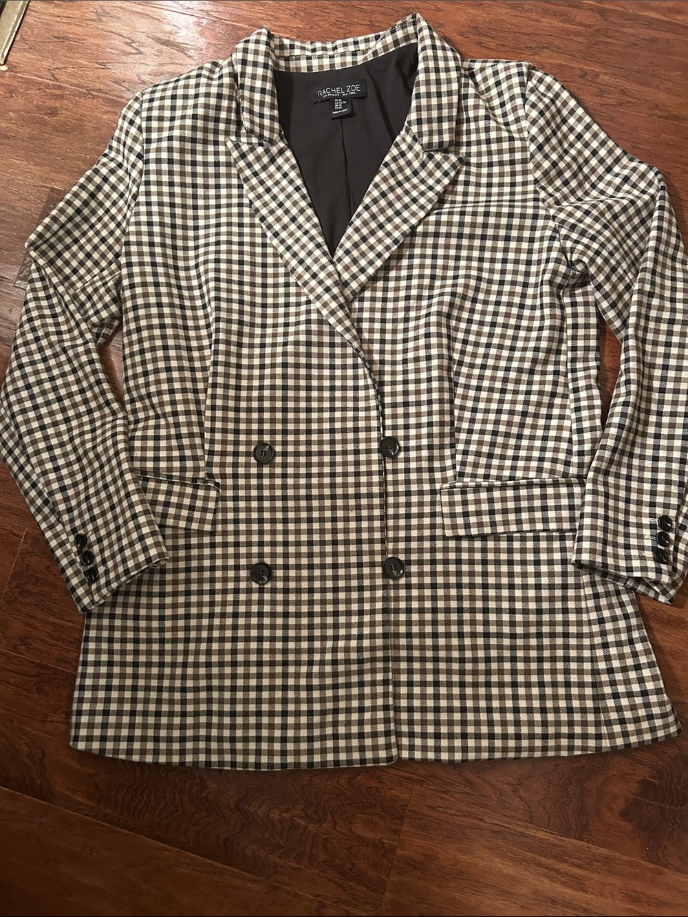 Rachel Zoe Black & Cream Gingham Double-Breasted Blazer XL